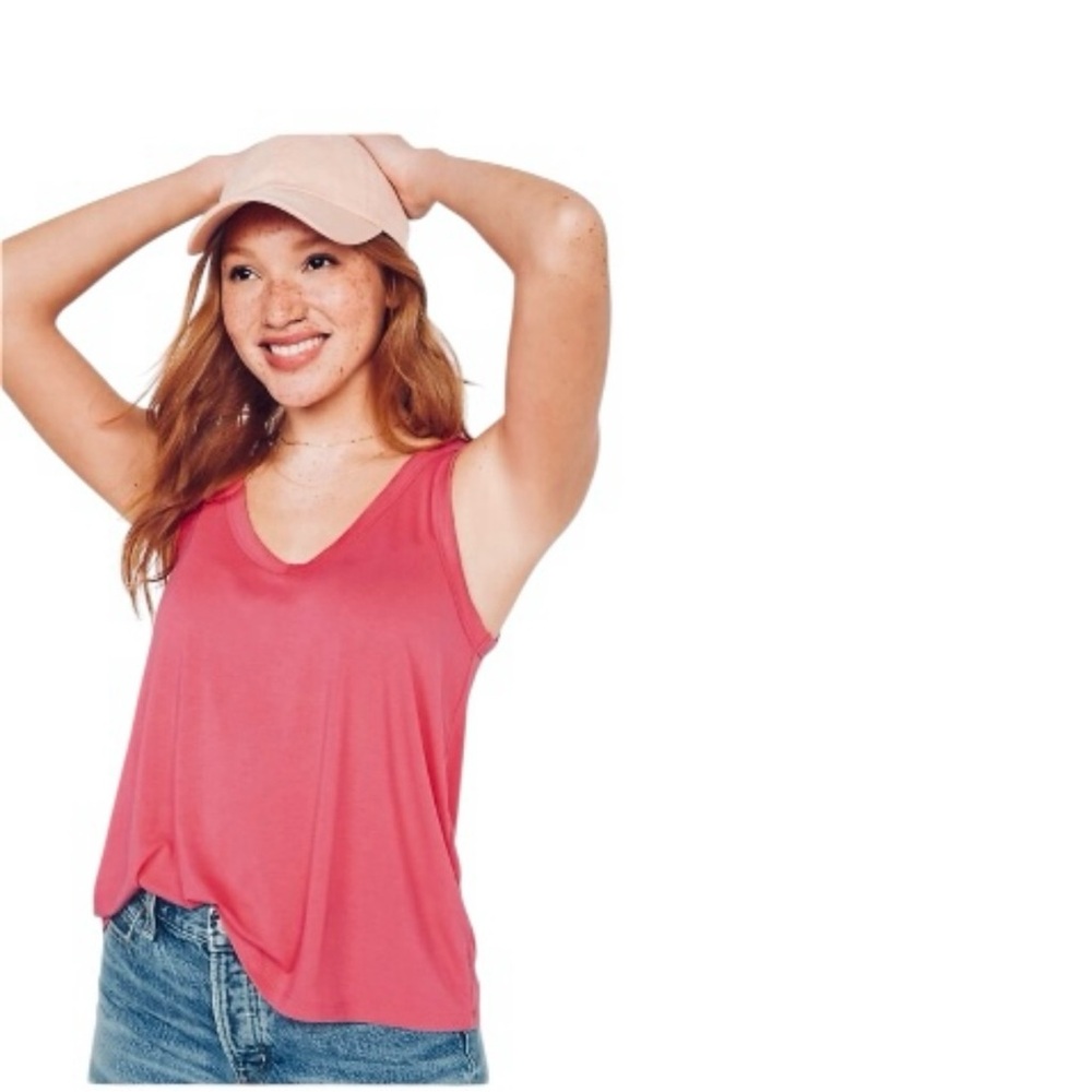 Old Navy Luxe Jersey-Knit V-Neck Tank Top Day Lily Pink Soft Stretch SMALL